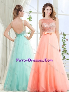Exquisite See Through Bateau Stylish Prom Dress with Beading and Bowknot