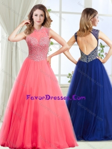 Fashionable See Through High Neck Graduation Dress with Beading