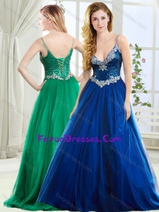 Fashionable Spaghetti Straps Royal Blue Graduation Dress with Beading and Sequins