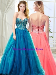 Most Popular Visible Boning Tulle Teal Graduation Dress with Beading