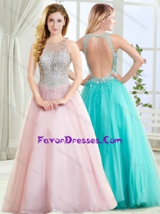 Beautiful See Through Scoop Beaded Stylish Prom Dress with Open Back