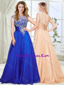 Beautiful See Through Scoop Royal Blue Stylish Prom Dress with Beading