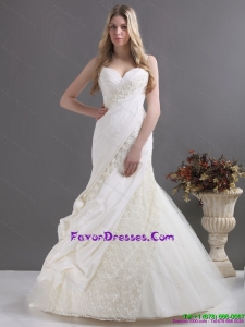 Beautiful Sophisticated A Line Bridal Dress with Ruching and Lace for 2015