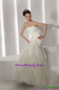 Beautiful Strapless Ruffles and Appliques White Bridal Dresses for 2015