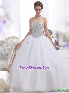 Beautiful Sweetheart Floor Length White Bridal Dresses with Brush Train and Rhinestones