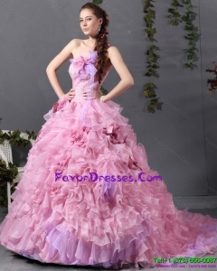 Beautiful Sweetheart Ruffles 2015 Bridal Dresses with Hand Made Flower