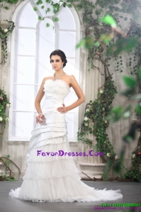 2015 Couture Ruffled Layers White Wedding Dresses with Brush Train
