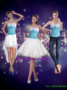 2015 Detachable Embroidery Sweetheart Prom Dresses in White and Blue