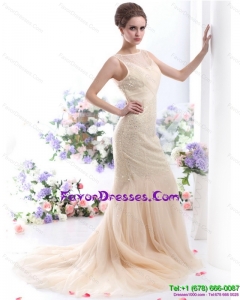 Beautiful 2015 Scoop Bridal Dress with Beadings
