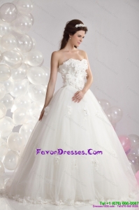 Beautiful White Strapless Bridal Dresses with Beading and Hand Made Flowers