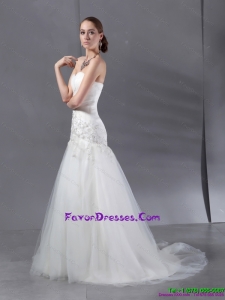 Couture Ruffled White Wedding Dresses with Sequins and Brush Train