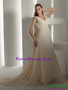 Couture Ruffles and Beading White Wedding Dresses with Brush Train