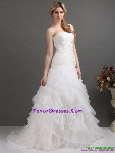 Couture White Strapless Pleated Wedding Dresses with Ruffled Layers