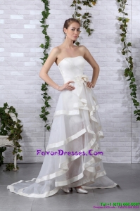 Couture White Strapless Wedding Dresses with Brush Train and Bowknot