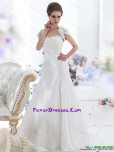 Couture White Sweetheart Brush Train Wedding Dresses with Hand Made Flower and Ruffles