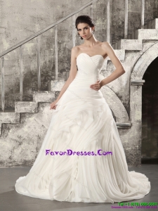 Couture White Sweetheart Ruching Wedding Dresses with Brush Train