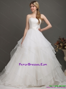 Couture White Wedding Dresses with Brush Train and Sash