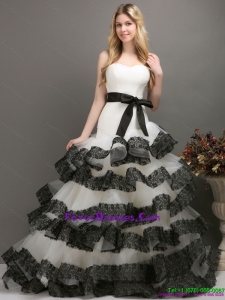 Sash and Lace Couture 2015 Wedding Dresses in White and Black