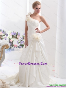 2015 Couture One Shoulder Wedding Dress with Hand Made Flowers