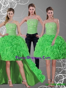 2015 Detachable Spring Green Strapless Prom Dresses with Beading and Ruffles