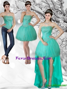 Detachable Apple Green Strapess High Low Prom Dresses with Beading