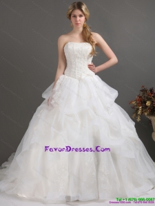 2015 Couture Strapless Lace Wedding Dress with Brush Train