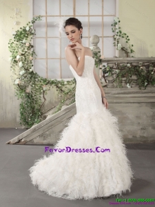 2015 Couture Strapless Wedding Dress with Lace and Feather