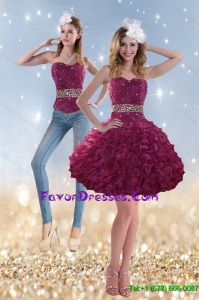 2015 Detachable Beading and Ruffles Prom Dress in Wine Red