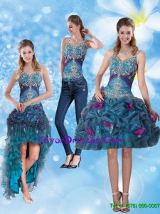2015 Detachable Spaghetti Straps Prom Dresses with Hand Made Flower and Embroidery