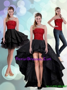 2015 Detachable Strapless Beading Prom Dresses in Red and Black