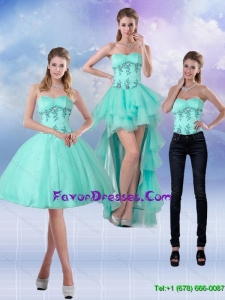 2015 Detachable Sweetheart Apple Green Prom Dresses with Appliques