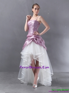 2015 Ruched High Low Beaded Wedding Gowns in White and Lilac