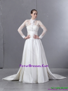 2015 Ruched Strapless White Wedding Dresses with Brush Train
