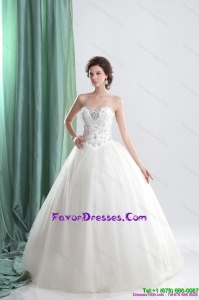 2015 Uinque White Sweetheart Bridal Gowns with Ruffles and Beading