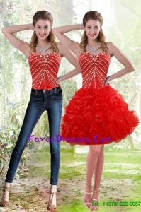 Detachable 2015 Red Prom Dress with Beading and Ruffles
