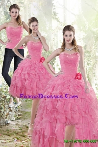 Detachable 2015 Rose Pink Prom Dress with Beading and Ruffles