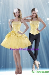 Detachable 2015 Strapless Beading and Pick Ups Dama Dress in Yellow