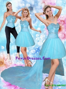 Detachable High Low Sweetheart Beading Prom Dresses in Baby Blue
