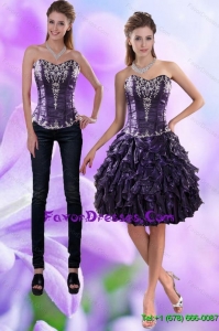Detachable Sweetheart Dark Purple 2015 Prom Dress with Appliques and Ruffles