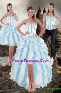 Detachable Sweetheart White and Blue 2015 Prom Dress with Appliques and Ruffles