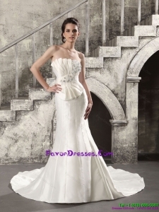 2015 Exquisite Mermaid Strapless Wedding Dress with Ruching and Beading