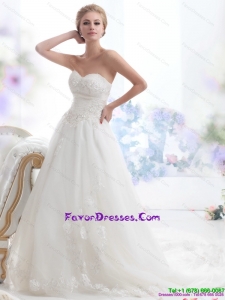 2015 Luxurious Sweetheart Brush Train Wedding Dress with Beading