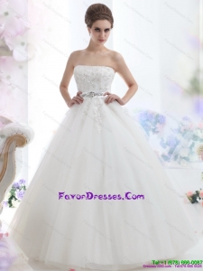 2015 Popular Strapless Beading Wedding Dress with Brush Train