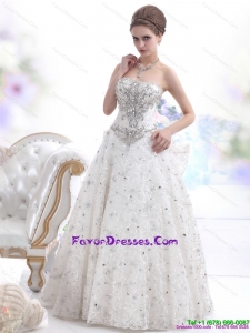 2015 Pretty Strapless Bowknot White Wedding Dresses with Rhinestones