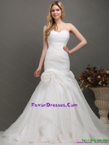 Decent Sweetheart Ruching Wedding Dress with Brush Train for 2015