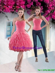 Detachable 2015 Strapless Watermelon Prom Dress with Beading and Ruffles