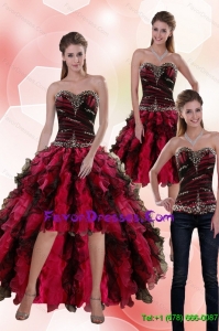 Detachable 2015 Sweetheart Multi Color Prom Dress with Beading and Ruffles