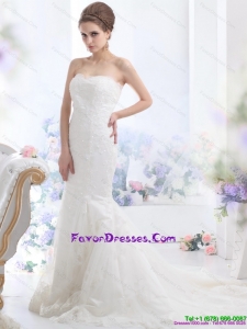 Fashionable Lace White Wedding Dress with Brush Train for 2015