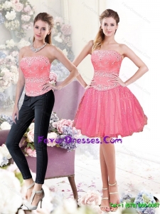 2015 Detachable A Line Strapless Beading Prom Dress in Watermelon