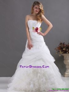 2015 Maternity Ruffles Strapless White Wedding Dresses with Hand Made Flower